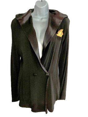 LAUREL Black Hooded Blazer Satin Lapel Size 38 Made in West Germany